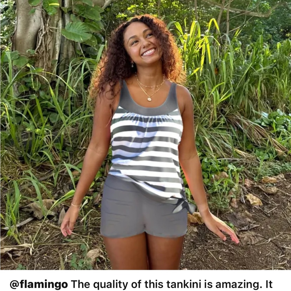 Gray Striped Flamingo Tankini Set